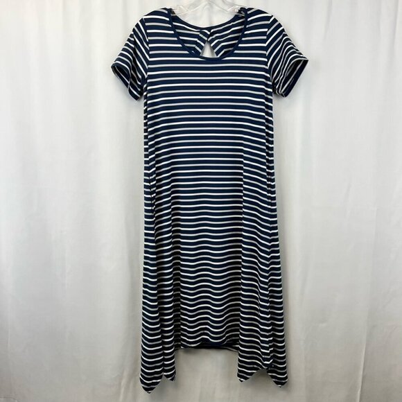 Cuddl Duds Womens Shift Dress Navy White Stripe Cutout Back Short Sleeve XS - Picture 1 of 10